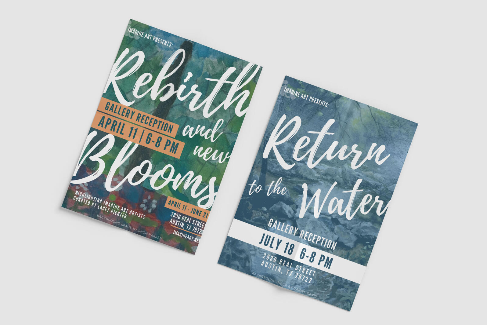Event posters and promotional print collateral for community arts organizations.